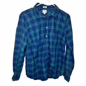 J. Crew BoyFit Blue Green Plaid Button Up Size Large Style G7627